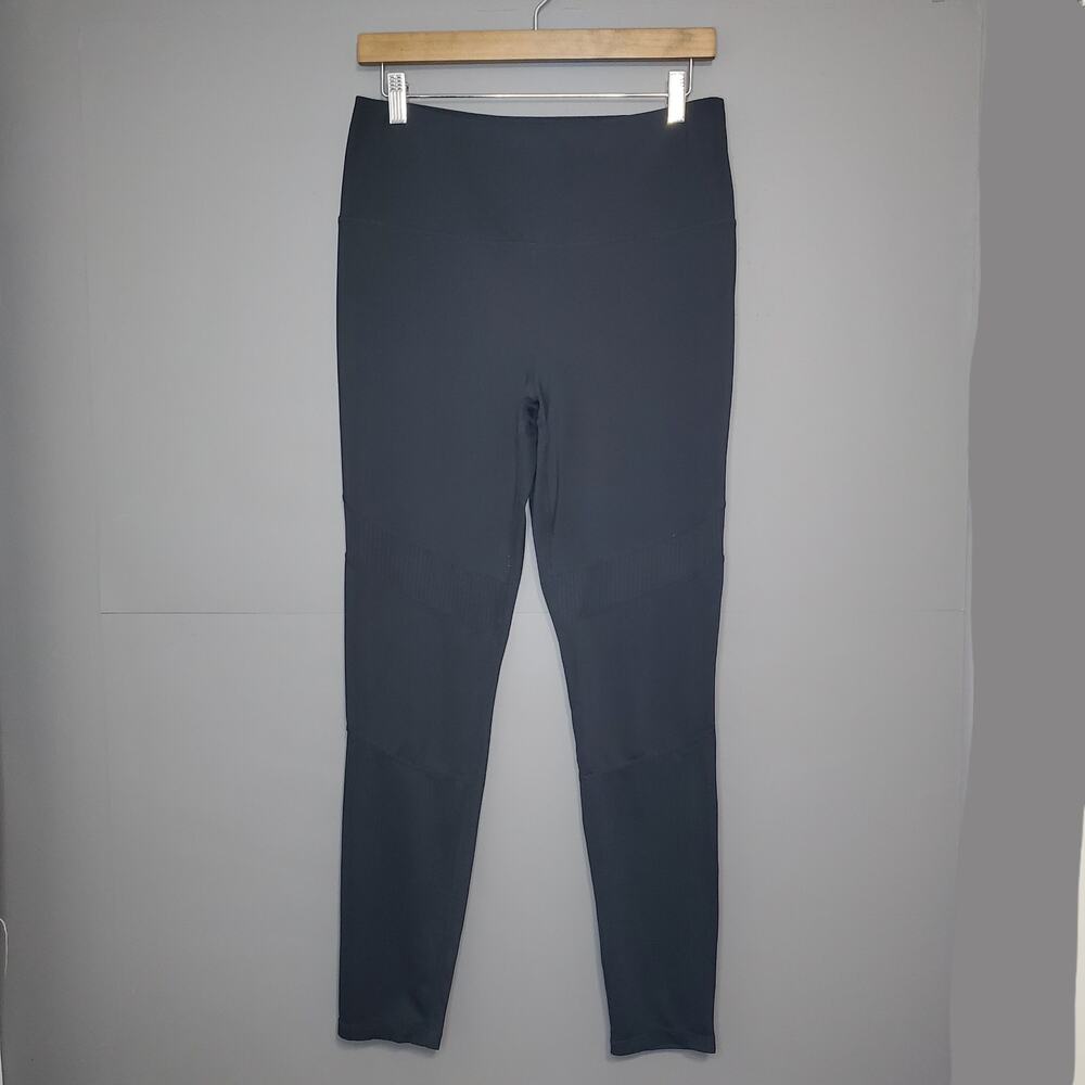 Reebok Womens Gray High Waisted Moto Ribbed Athletic Leggings Size Large
